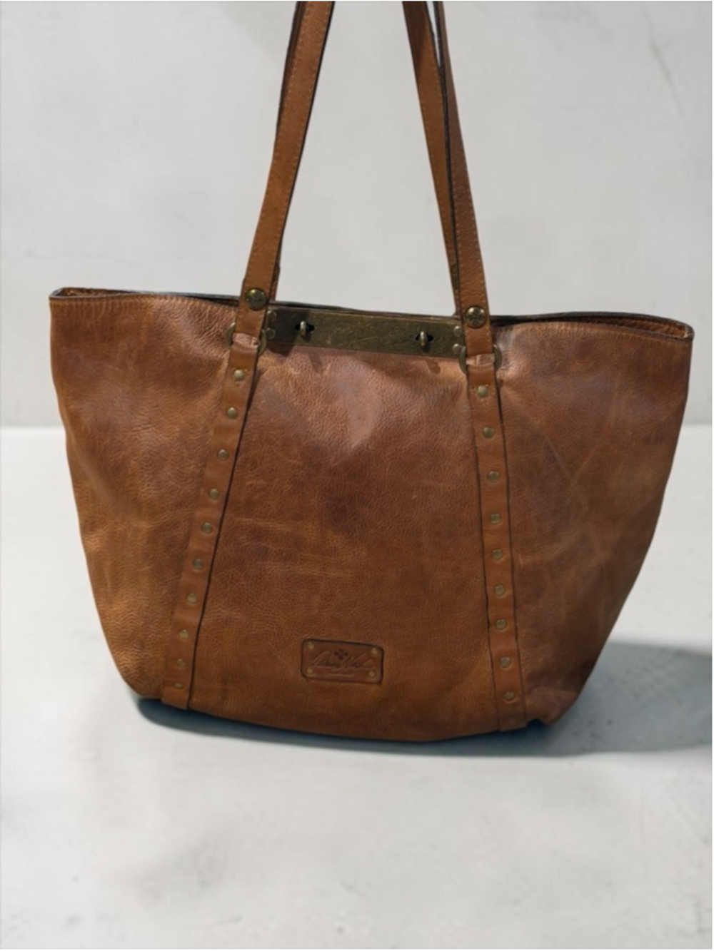 Patricia Nash Brown Genuine Italian Leather Studded Tote Bag
